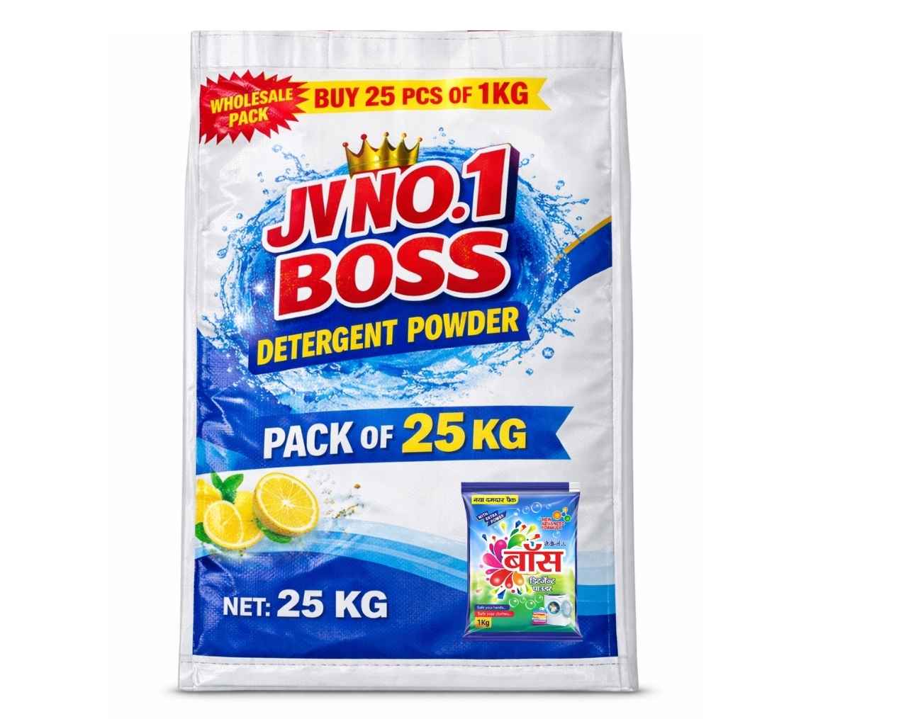 JV NO.1 BOSS DETERGENT POWDER BLUE 1KG  (WHOLESALE PACK OF 25 KG — 25 × 1KG PACKS)